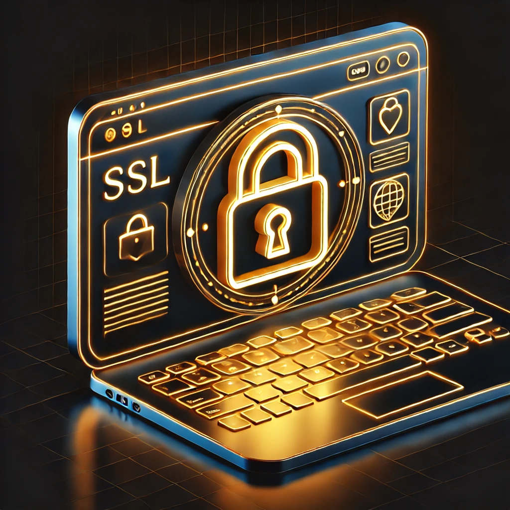 מנעול אבטחת SSL זהוב על רקע אתר אינטרנט שחור